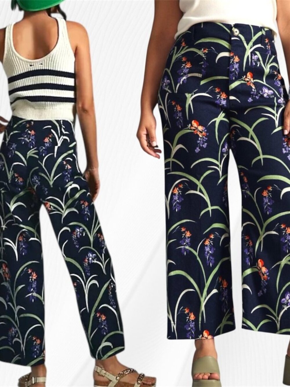Maeve Colette Wide Leg Cropped Floral Pattern Patch Pocket Pants